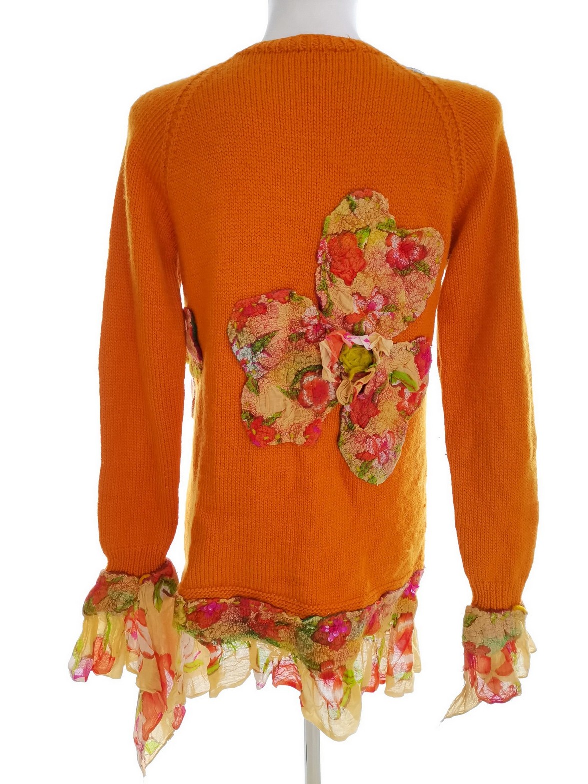 IMG_20211015_132603_0.jpg Lois Gribble Rozmiar 38/40 Kolor Pomarańczowy Crew Neck Długi Zapinany Kardigan Długi rękaw Cienka dzianina