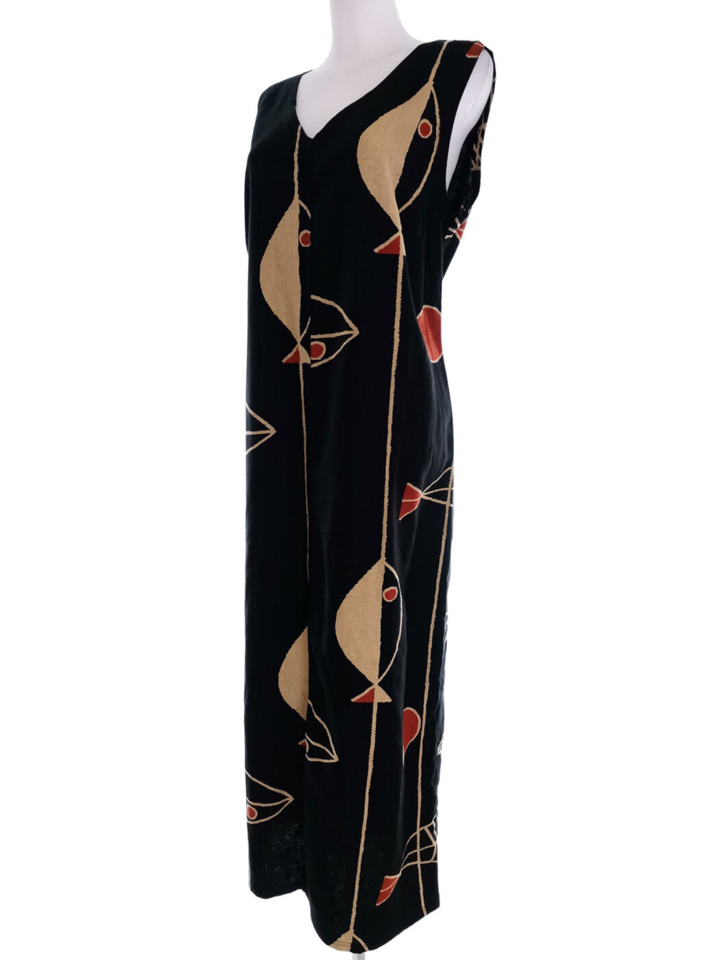 ADRIANA MODA Rozmiar 4 (42) Kolor Czarny W serek Sukienka Maxi Bezrękawnik Długa Materiał Len ADRIANA MODA Rozmiar 4 (42) Kolor Czarny W serek Sukienka Maxi Bezrękawnik Długa Materiał Len