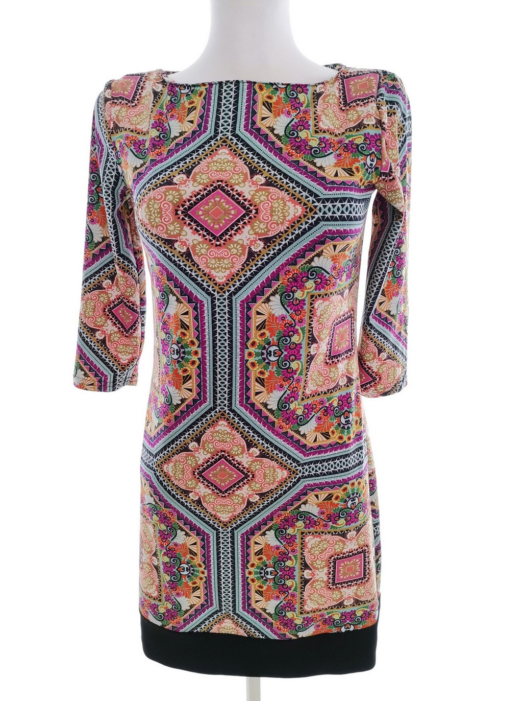 Vintage Rozmiar 6 (32) Okrągły dekolt Sukienka Sheath Rękaw 3/4 Do Kolan