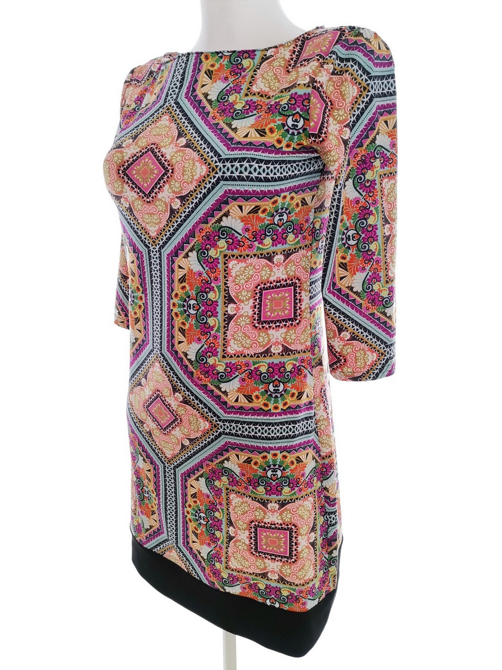 Vintage Rozmiar 6 (32) Okrągły dekolt Sukienka Sheath Rękaw 3/4 Do Kolan
