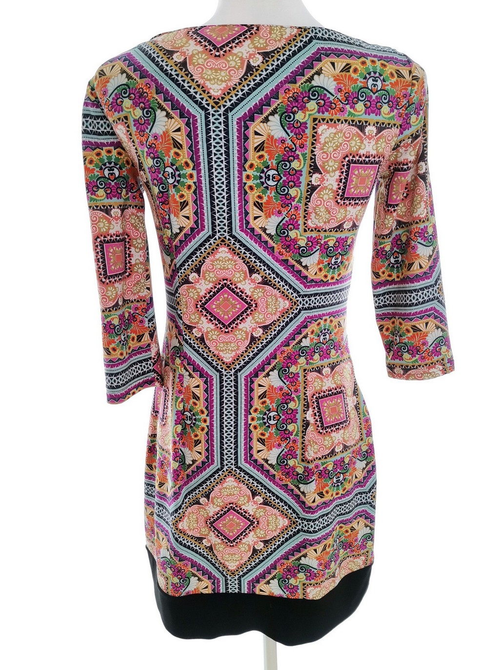 Vintage Rozmiar 6 (32) Okrągły dekolt Sukienka Sheath Rękaw 3/4 Do Kolan