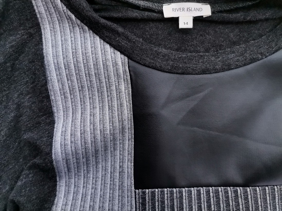 River island Rozmiar 14 (40) Kolor Czarny Pasy Okrągły dekolt Tunika Bluzka Krótki rękaw Materiał Wiskoza