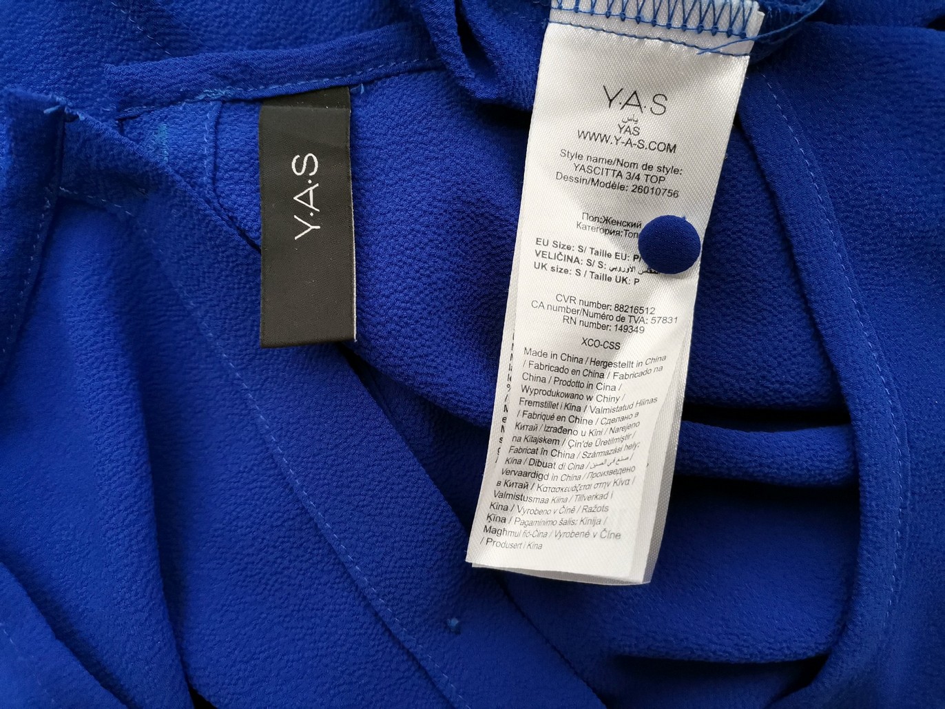 Y.A.S Rozmiar S Kolor Niebieski Crew Neck Bluzka Rękaw 3/4