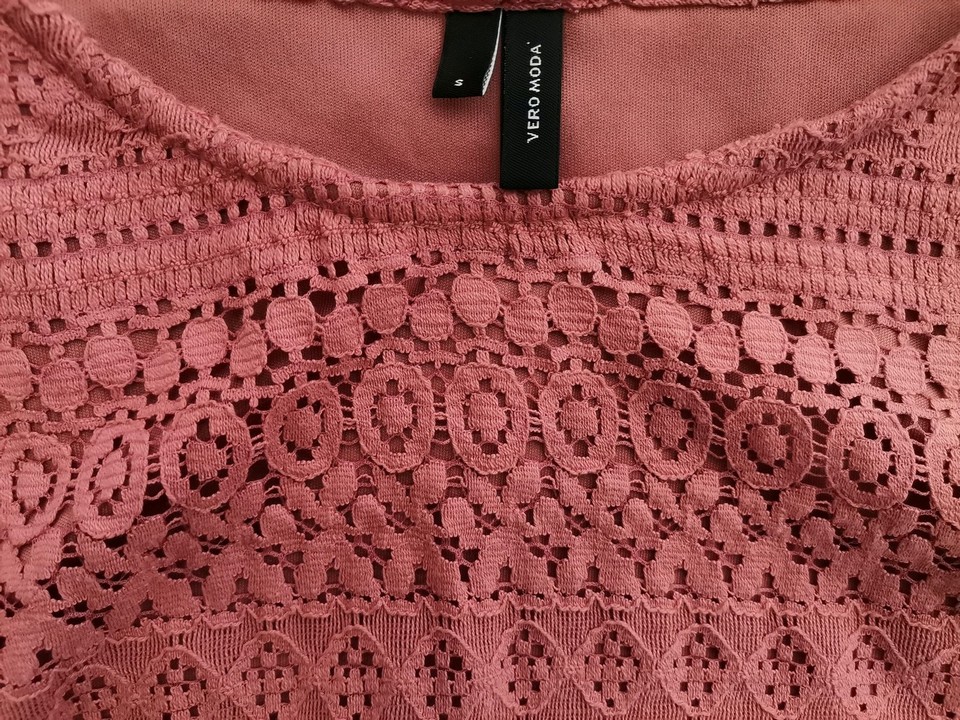 Vero moda Rozmiar S Kolor Pudrowy Róż Crew Neck Bluzka Krótki rękaw Materiał Bawełna