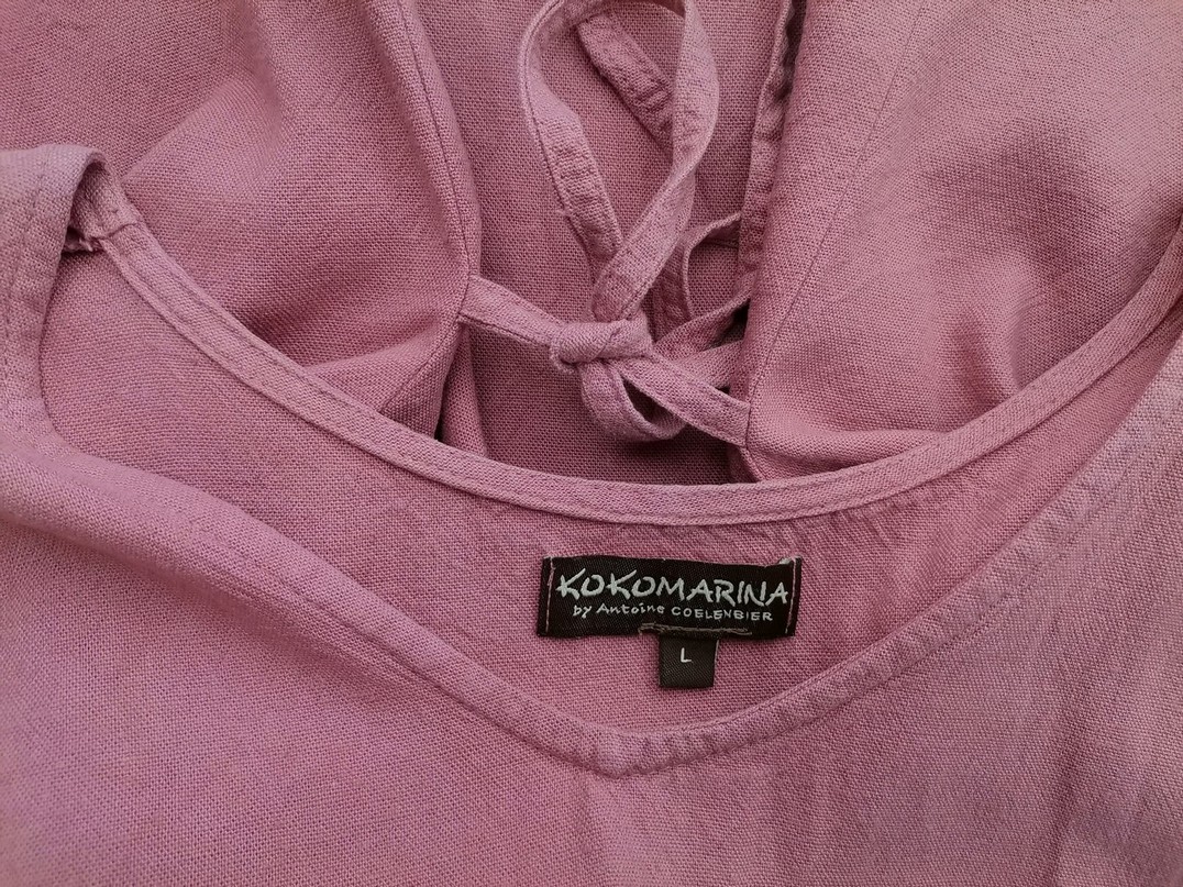 Kokomarina Rozmiar L Kolor Różowy W serek Sukienka Prostokątna Bezrękawnik Midi Materiał Len