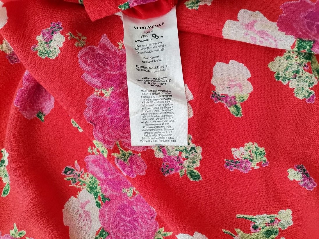 Vero moda Rozmiar L Kolor Czerwony W serek Bluzka Rękaw 3/4 Materiał Wiskoza 100%