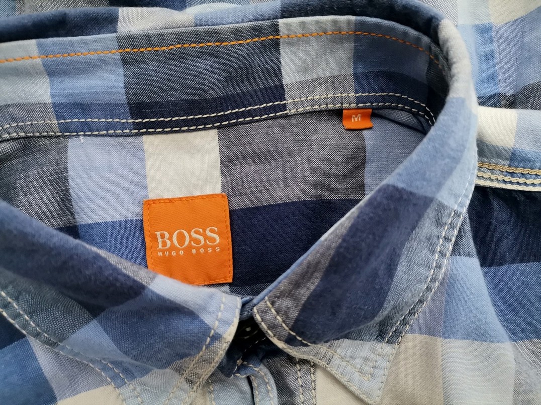 IMG_20211020_134026.jpg Hugo Boss Rozmiar M Kolor Niebieski Krata Kołnierz Męska Koszula Casual Długi rękaw Materiał Bawełna 100%