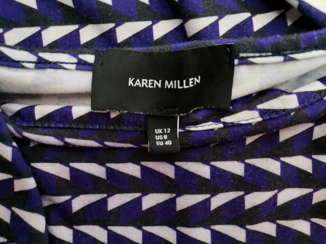IMG_20211022_123415.jpg Karen MILLEN Rozmiar 12 (40) Kolor Fioletowy Geometryczny Kwadratowy dekolt Bluzka Krótki rękaw