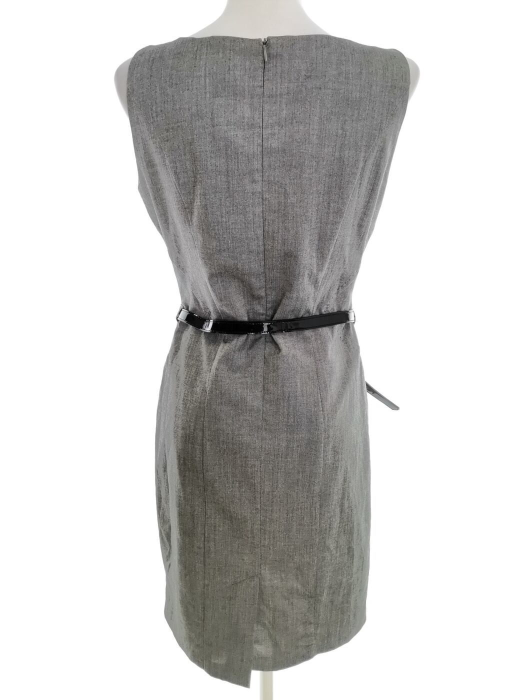 Vintage Rozmiar 10 (36) Kolor Szary Okrągły dekolt Sukienka Sheath Bezrękawnik Do Kolan