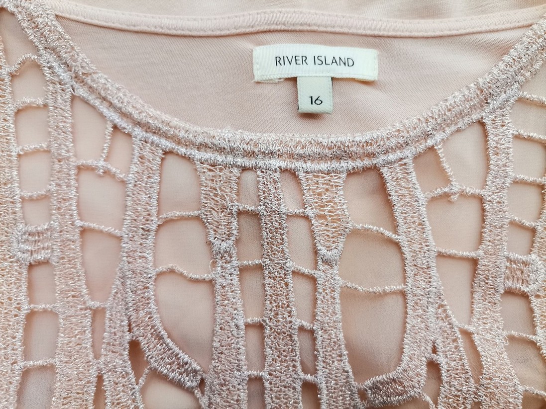 River island Rozmiar 16 (42) Kolor Pudrowy Dekolt U Tunika Bluzka Bezrękawnik Materiał Wiskoza