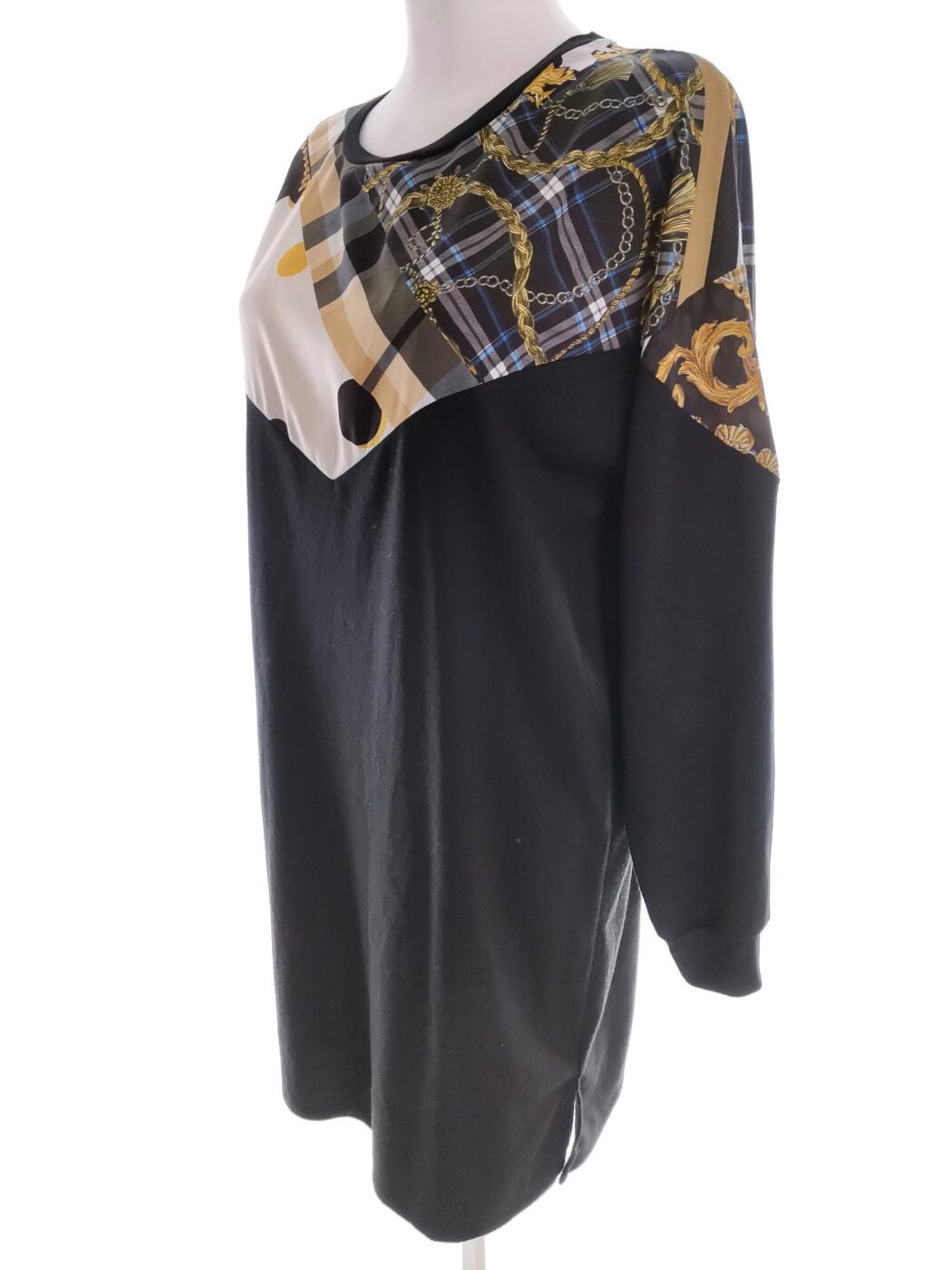 River island Rozmiar 10 (36) Kolor Czarny Krata Crew Neck Sukienka Sweterkowa Długi rękaw Do Kolan