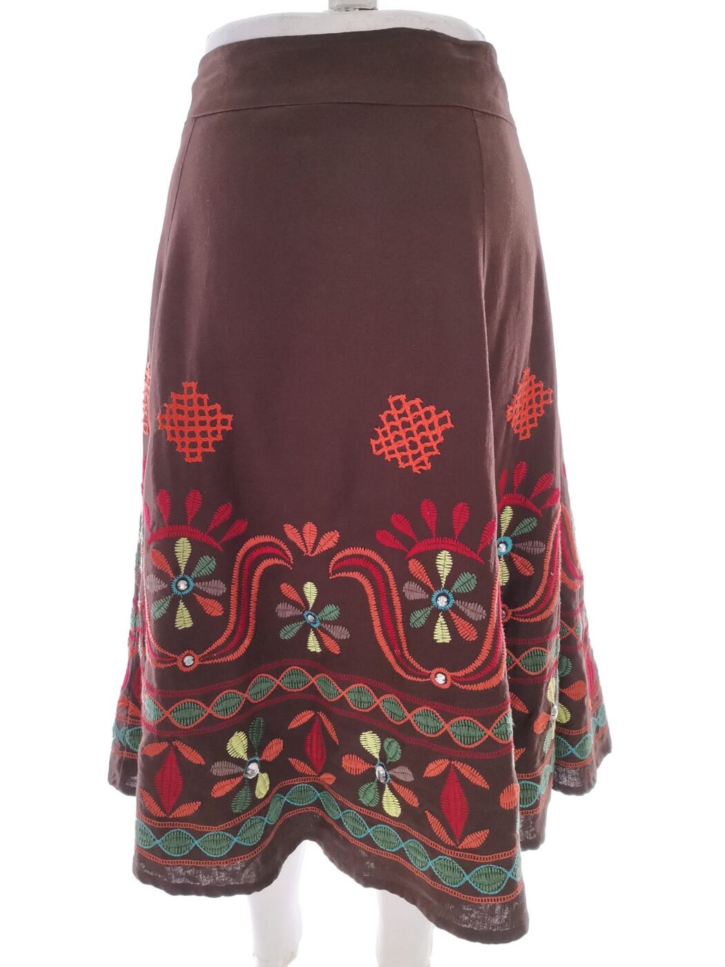 Vintage Rozmiar 38/40 Kolor Brązowy Spódnica Rozkloszowana Midi Materiał Len