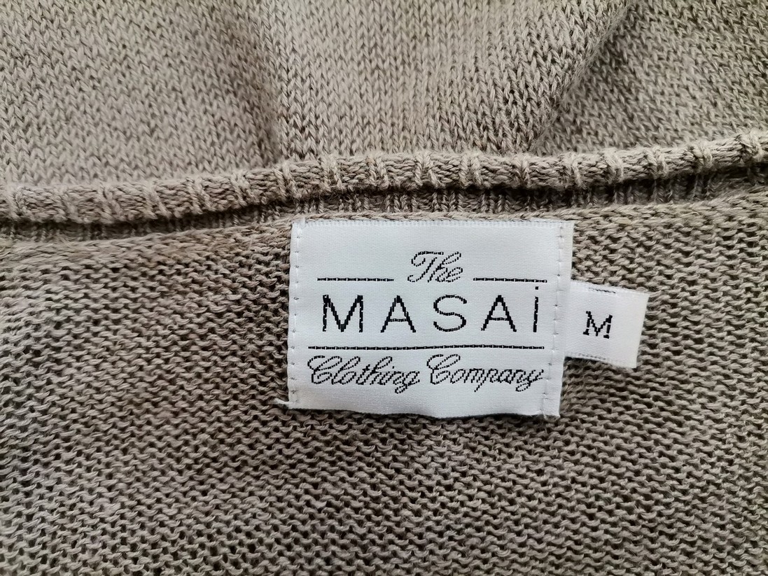 IMG_20211025_112553.jpg The Masai Rozmiar M Kolor Khaki Okrągły dekolt Długi Otwarty Kardigan Długi rękaw Materiał Len Cienka dzianina