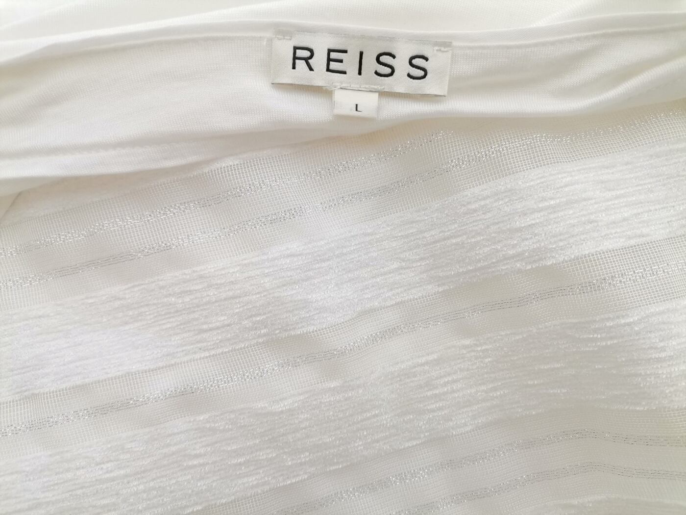 IMG_20211025_135142.jpg Reiss Rozmiar L Kolor Biały Pasy Okrągły dekolt Bluzka Krótki rękaw Materiał Lyocell 100%
