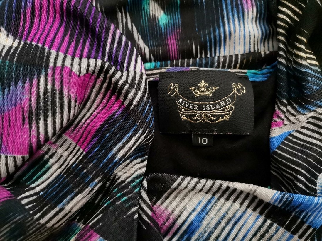 River island Rozmiar 10 (36) Kolor Czarny Pasy W serek Sukienka Sheath Rękaw 3/4 Do Kolan Materiał Wiskoza 100%