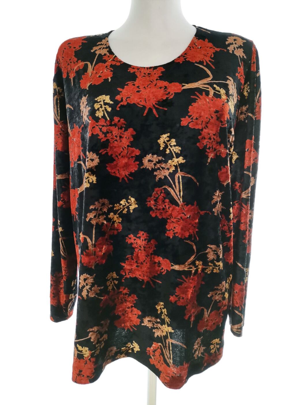 Vintage Rozmiar XL Kolor Czarny Okrągły dekolt Tunika Bluzka Długi rękaw