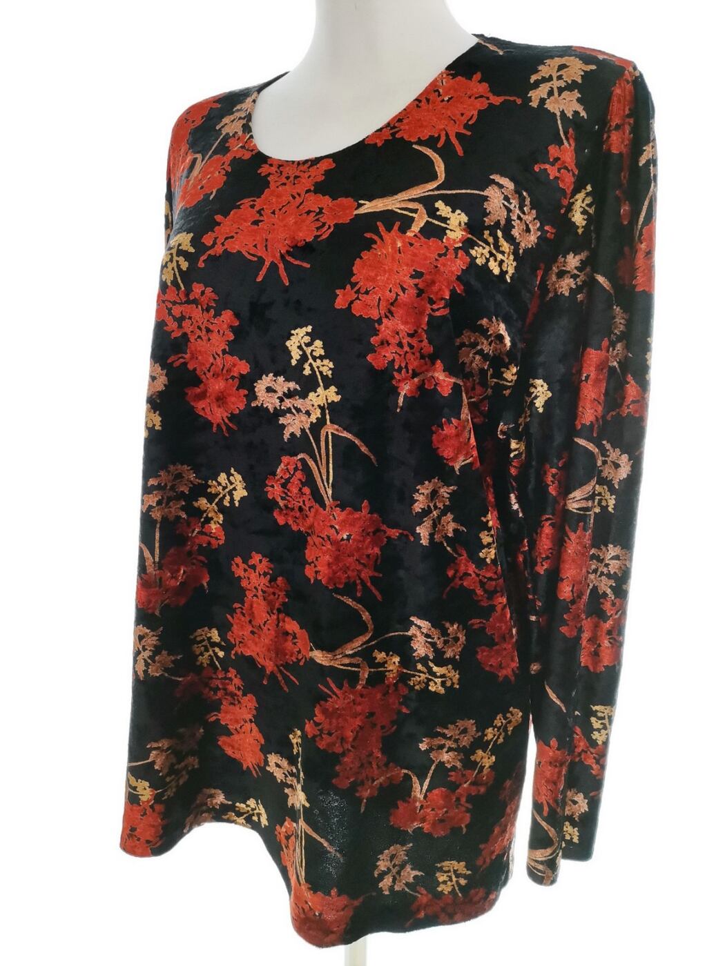 Vintage Rozmiar XL Kolor Czarny Okrągły dekolt Tunika Bluzka Długi rękaw Vintage Rozmiar XL Kolor Czarny Okrągły dekolt Tunika Bluzka Długi rękaw