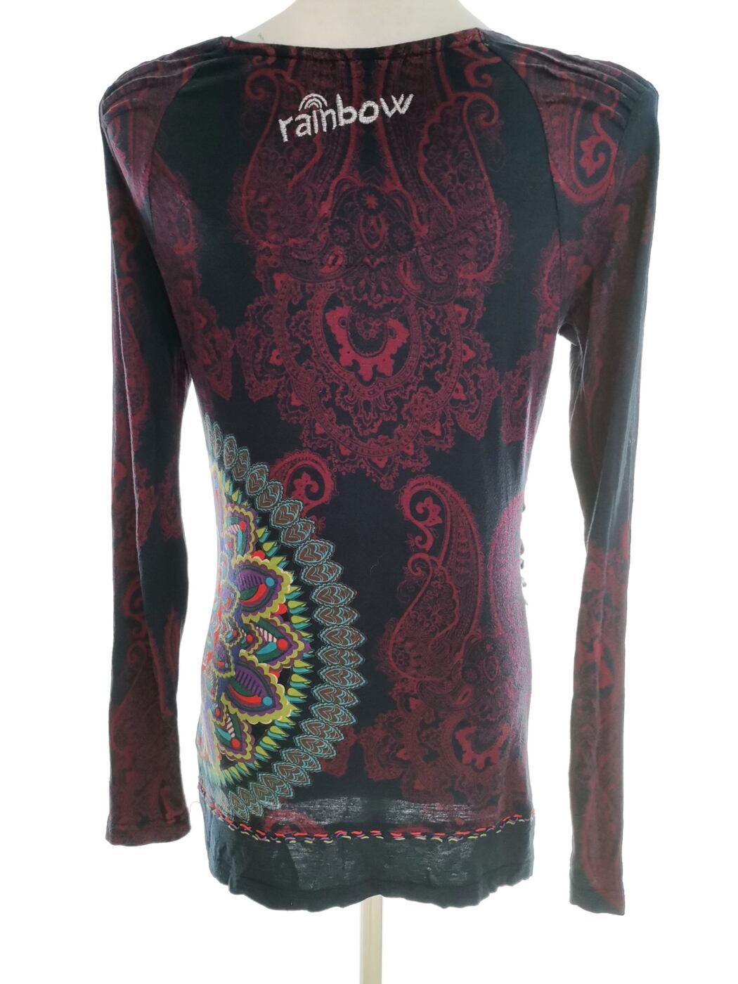 DESIGUAL Rozmiar S Kolor Granatowy Paisley Drapowany dekolt Tunika Bluzka Długi rękaw Materiał Wiskoza DESIGUAL Rozmiar S Kolor Granatowy Paisley Drapowany dekolt Tunika Bluzka Długi rękaw Materiał Wiskoza