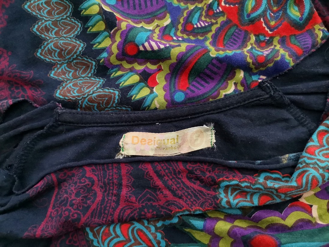 DESIGUAL Rozmiar S Kolor Granatowy Paisley Drapowany dekolt Tunika Bluzka Długi rękaw Materiał Wiskoza DESIGUAL Rozmiar S Kolor Granatowy Paisley Drapowany dekolt Tunika Bluzka Długi rękaw Materiał Wiskoza