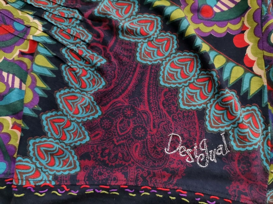 DESIGUAL Rozmiar S Kolor Granatowy Paisley Drapowany dekolt Tunika Bluzka Długi rękaw Materiał Wiskoza DESIGUAL Rozmiar S Kolor Granatowy Paisley Drapowany dekolt Tunika Bluzka Długi rękaw Materiał Wiskoza