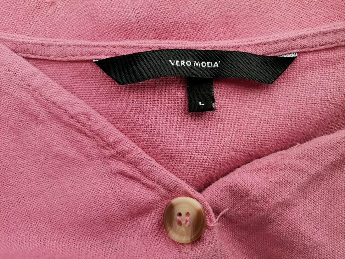 Vero moda Rozmiar L Kolor Różowy W serek Sukienka Koszulowa Krótki rękaw Do Kolan Materiał Len Vero moda Rozmiar L Kolor Różowy W serek Sukienka Koszulowa Krótki rękaw Do Kolan Materiał Len