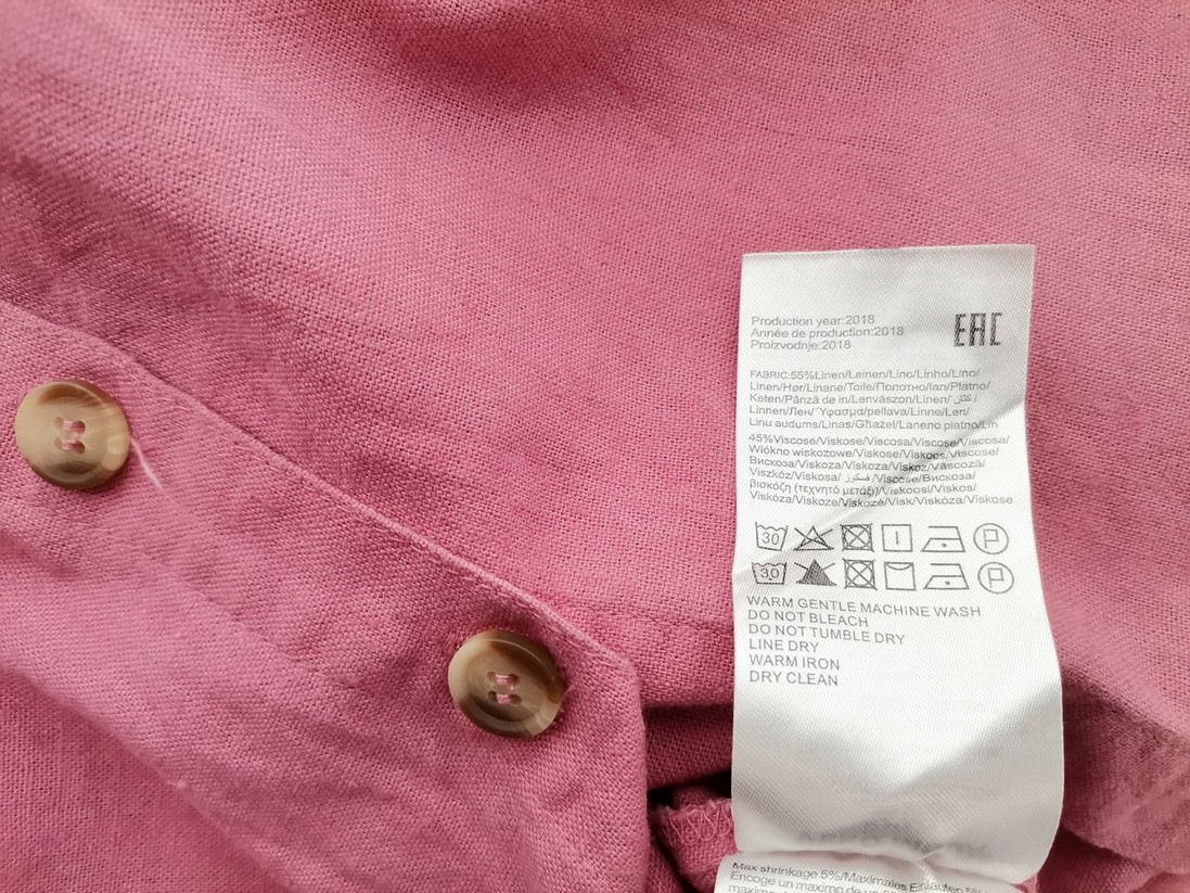 Vero moda Rozmiar L Kolor Różowy W serek Sukienka Koszulowa Krótki rękaw Do Kolan Materiał Len Vero moda Rozmiar L Kolor Różowy W serek Sukienka Koszulowa Krótki rękaw Do Kolan Materiał Len