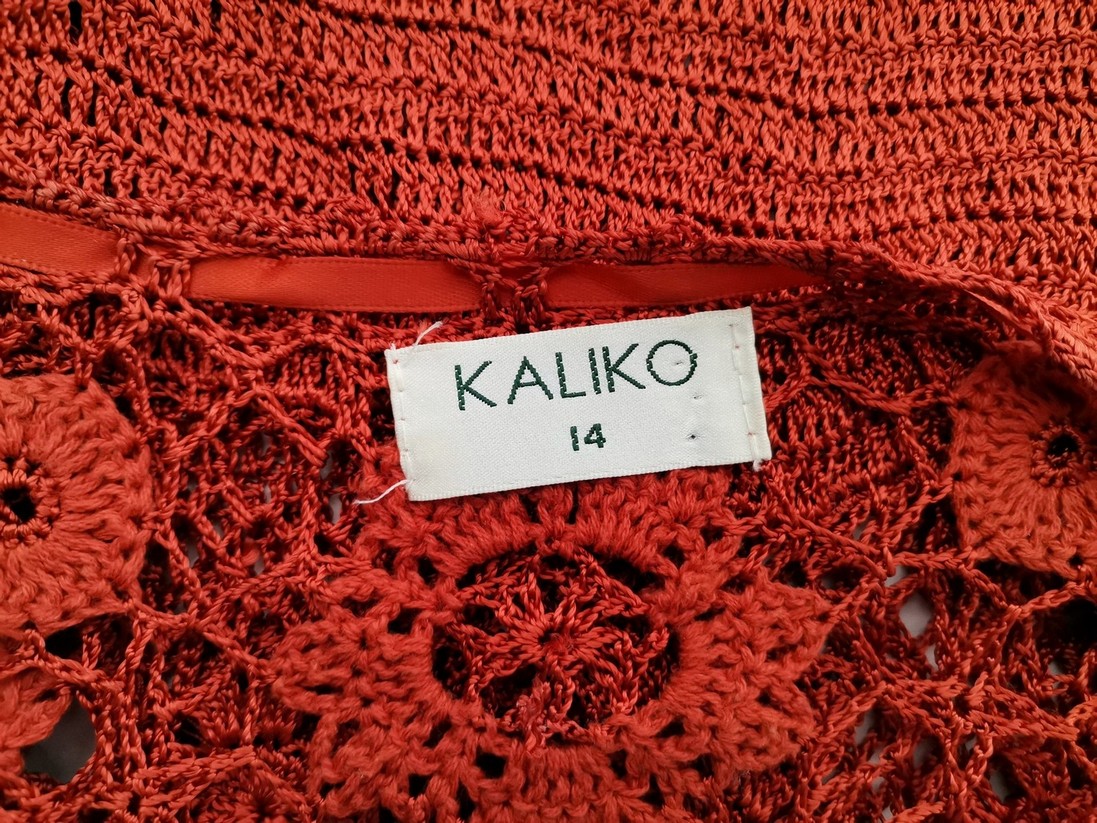 IMG_20211103_094205.jpg Kaliko Rozmiar 14 (40) Kolor Pomarańczowy W serek Kardigan Zapinany Długi rękaw Materiał Wiskoza Otwarta dzianina