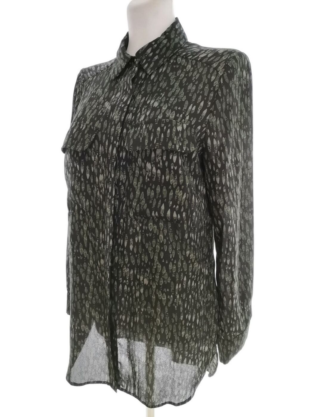 Vintage Rozmiar 42/44 Kolor Czarny Kołnierz Tunika Zapinana Bluzka Długi rękaw Vintage Rozmiar 42/44 Kolor Czarny Kołnierz Tunika Zapinana Bluzka Długi rękaw