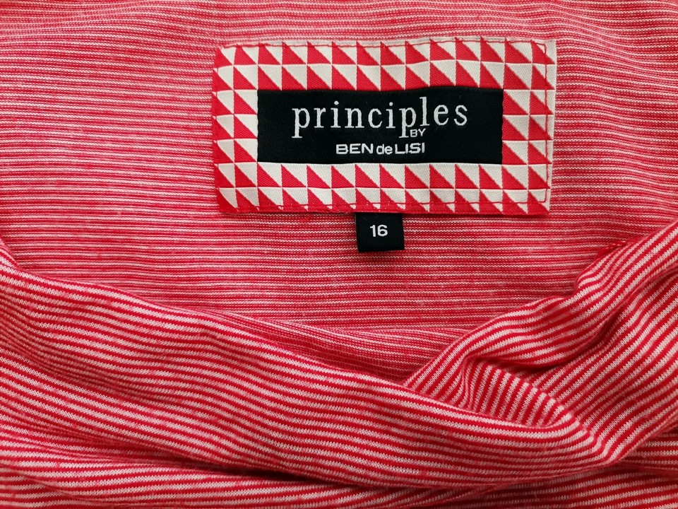 Principles by BEN de Lisi Rozmiar 16 (44) Kolor Czerwony Pasy Drapowany dekolt Tunika Bluzka Krótki rękaw Materiał Wiskoza Principles by BEN de Lisi Rozmiar 16 (44) Kolor Czerwony Pasy Drapowany dekolt Tunika Bluzka Krótki rękaw Materiał Wiskoza