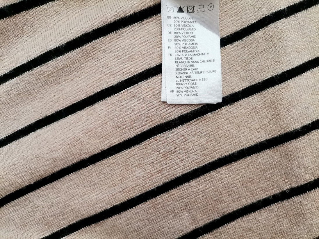 H&m Rozmiar S Kolor Beżowy Pasy Okrągły dekolt Sukienka Sweterkowa Rękaw 3/4 Do Kolan Materiał Wiskoza H&m Rozmiar S Kolor Beżowy Pasy Okrągły dekolt Sukienka Sweterkowa Rękaw 3/4 Do Kolan Materiał Wiskoza