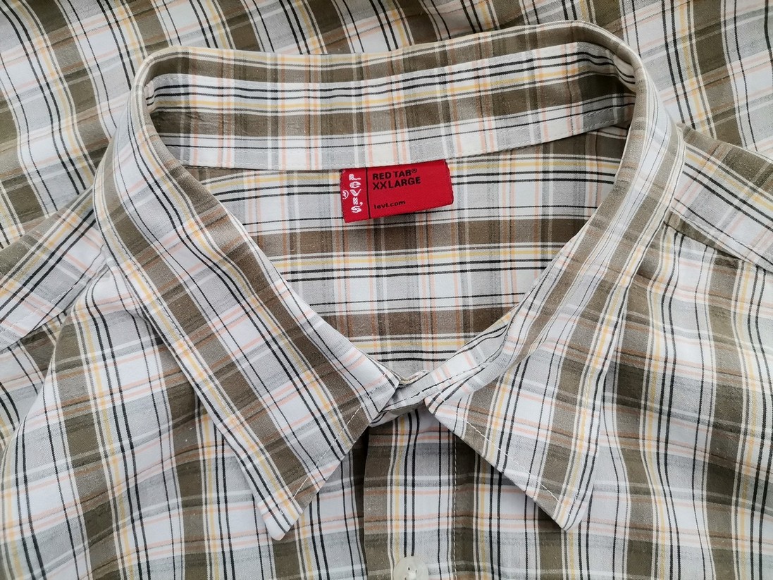 IMG_20211108_092630.jpg Levis Rozmiar XXL Kolor Khaki Krata Kołnierz Męska Koszula Casual Krótki rękaw Materiał Bawełna 100%