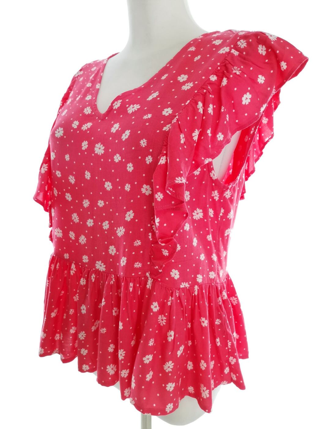 IMG_20211109_124244.jpg Loststock Rozmiar S Kolor Różowy W serek Bluzka Peplum Krótki rękaw Materiał Wiskoza 100%