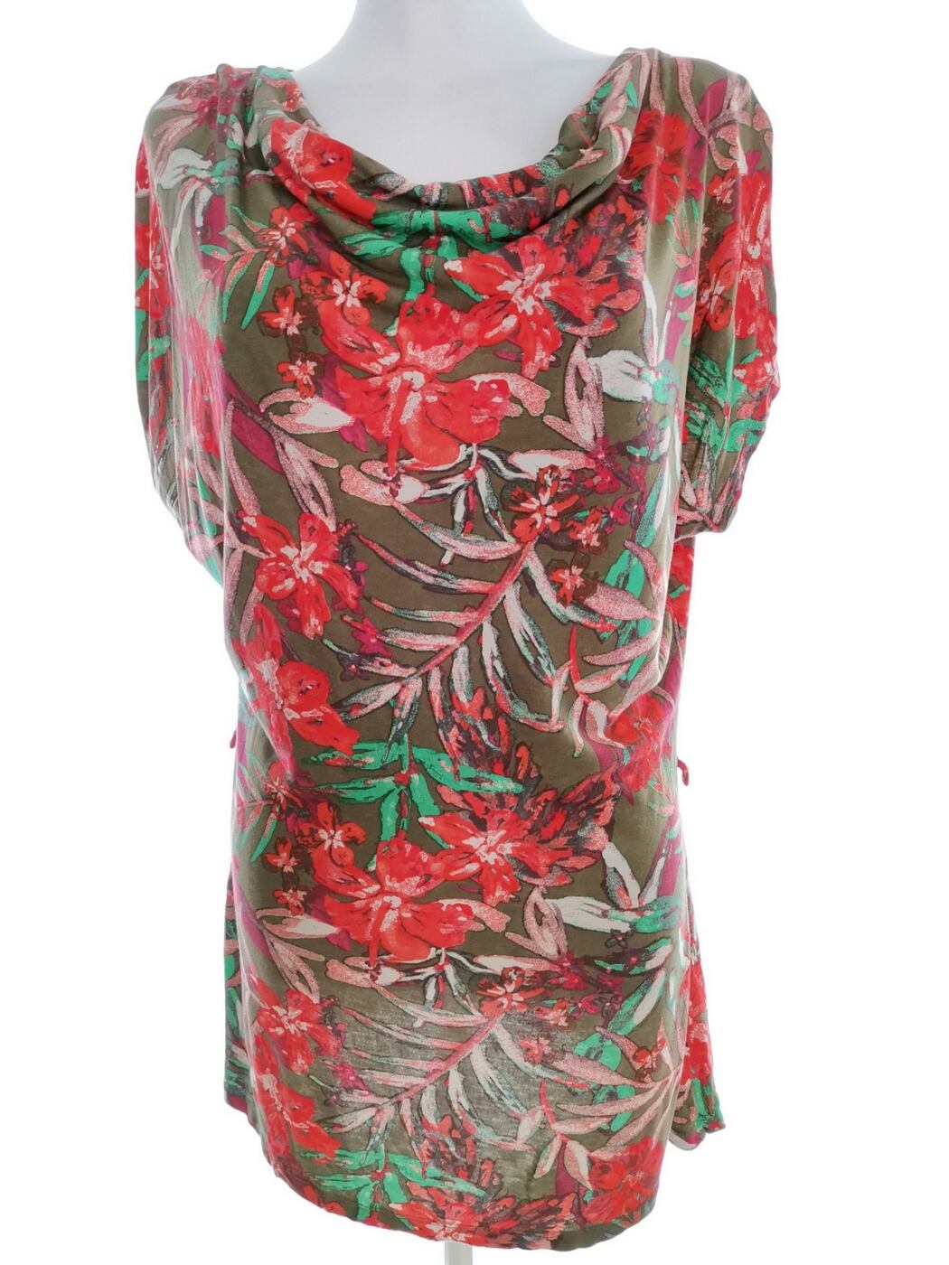 Dunnes Rozmiar 12 (40) Kolor Khaki Drapowany dekolt Tunika Bluzka Krótki rękaw Materiał Wiskoza 100%
