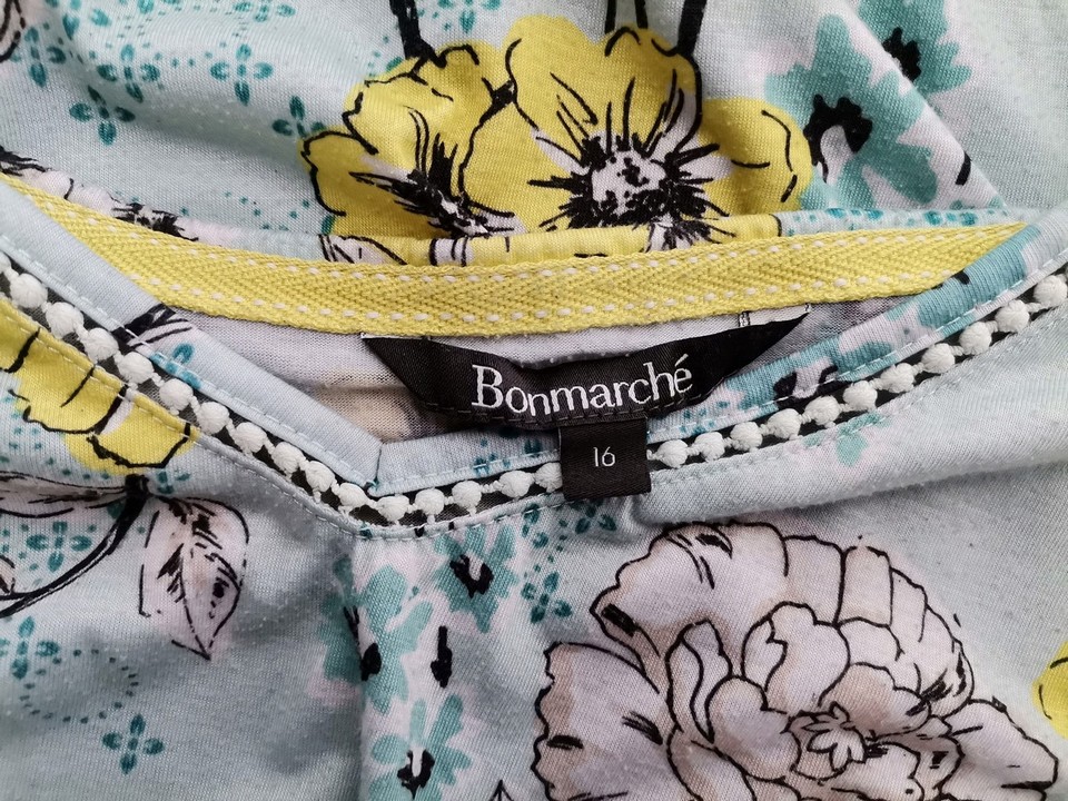 BONMARCHE Rozmiar 16 (44) Kolor Niebieski W serek Bluzka Krótki rękaw
