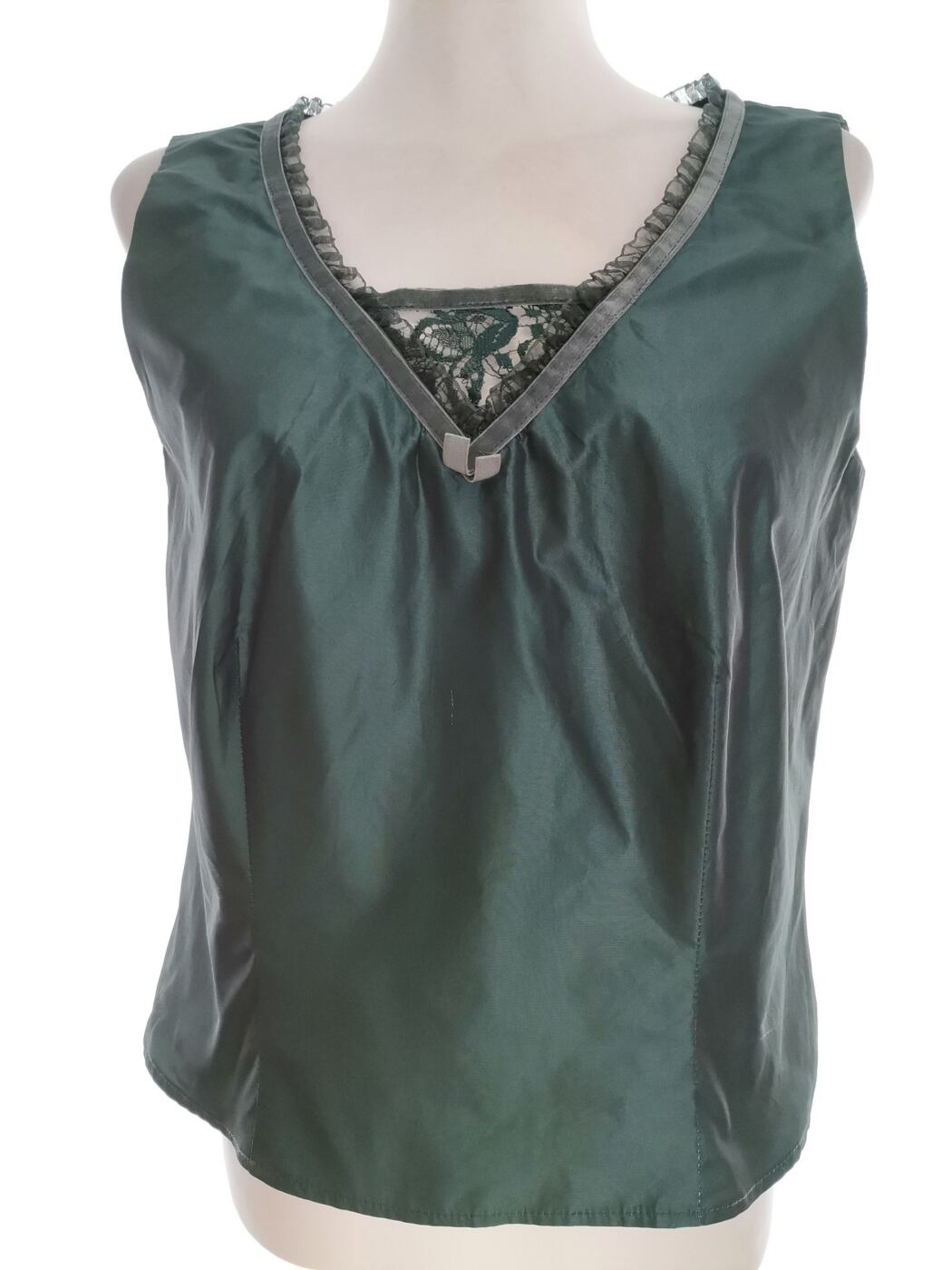 FSR Collection Rozmiar 38 Kolor Szmaragdowy Kwadratowy dekolt Bluzka Bezrękawnik Materiał Wiskoza