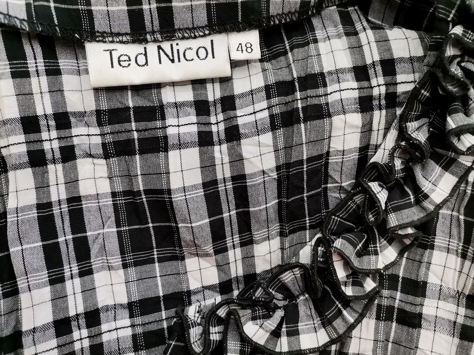 Ted Nicol Rozmiar 48 Kolor Szary Krata Split Crew Neck Bluzka Zapinana Rękaw 3/4