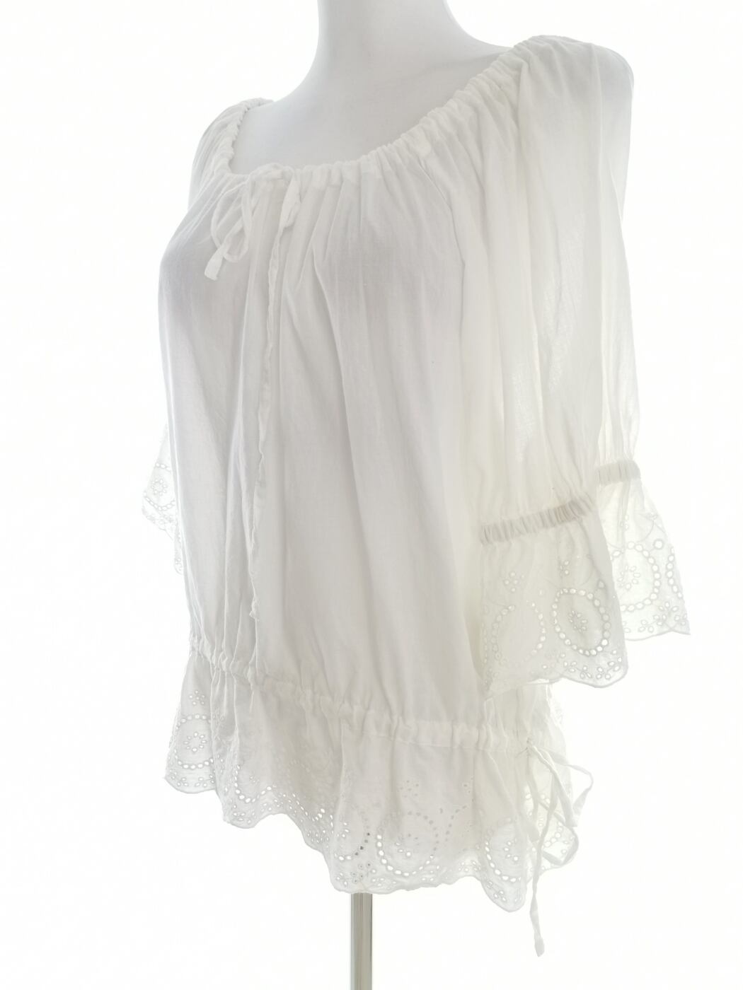 IMG_20211116_101231.jpg Frk Rozmiar 34 Kolor Biały W łódkę Bluzka Peplum Rękaw 3/4 Materiał Bawełna 100%