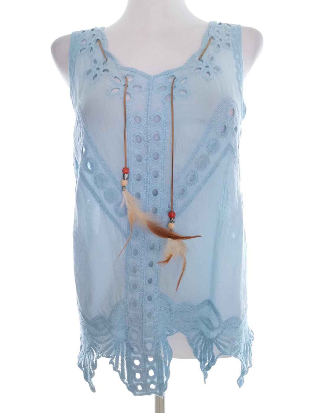 Vintage Rozmiar 42/44 Kolor Niebieski Okrągły dekolt Bluzka Bezrękawnik