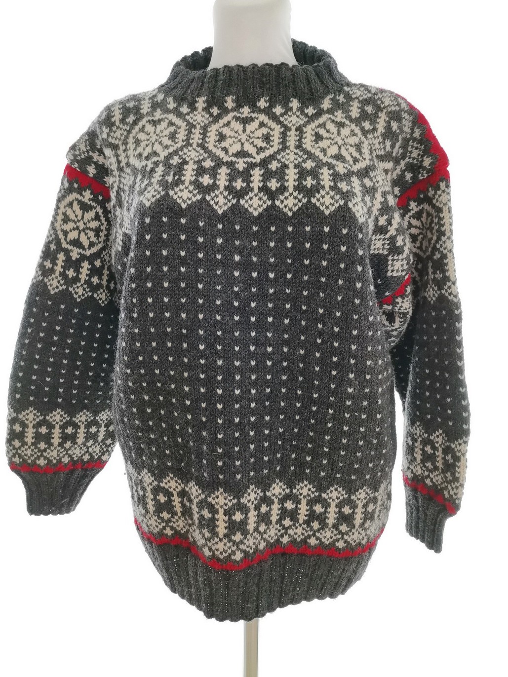 Vintage Rozmiar 46/48 Kolor Szary Pół golf Sweter Długi rękaw Gruba dzianina