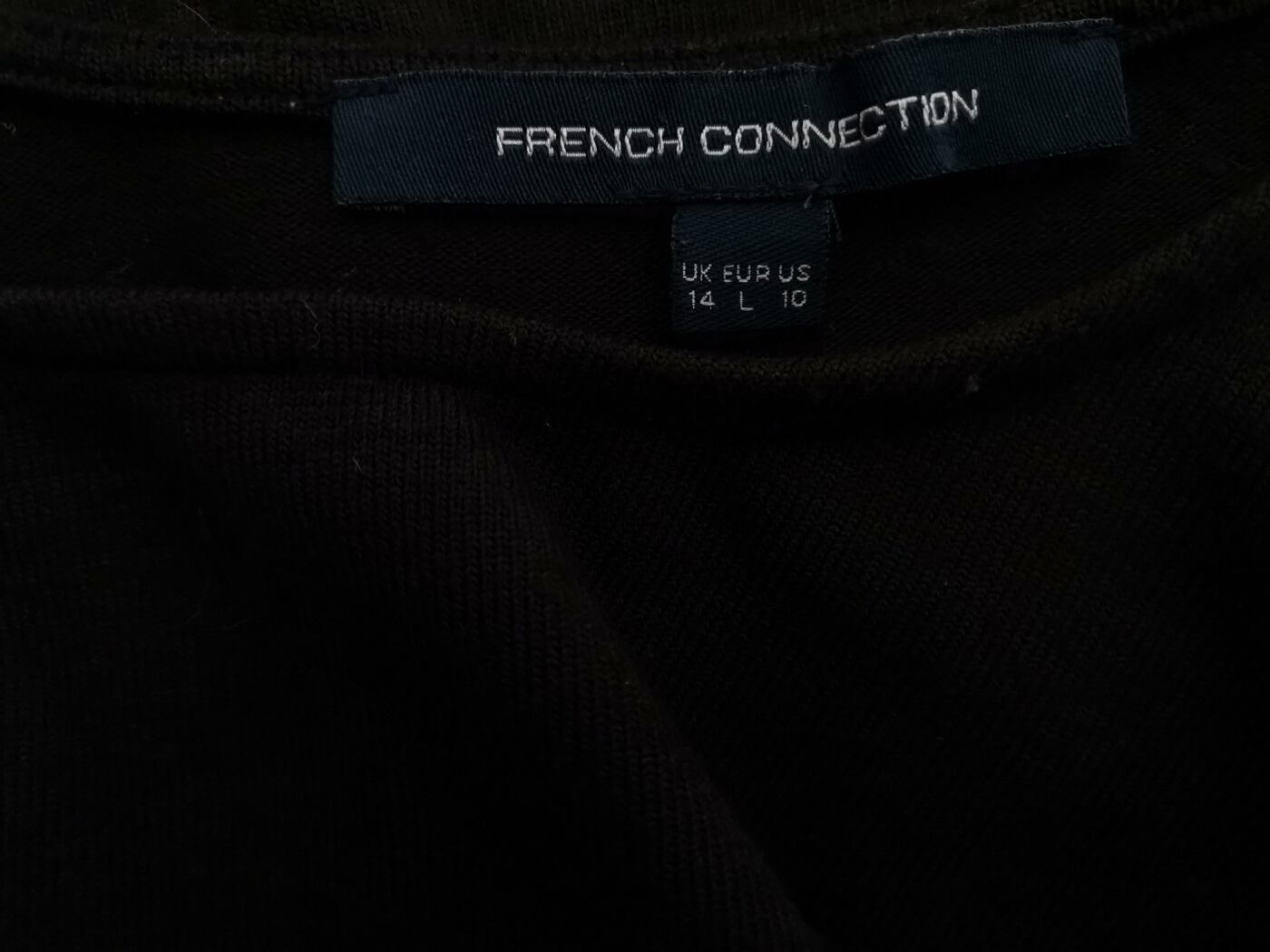 French connection Rozmiar 14 (42) L Kolor Czarny Okrągły dekolt Sukienka Sweterkowa Rękaw 3/4 Do Kolan Materiał Wiskoza French connection Rozmiar 14 (42) L Kolor Czarny Okrągły dekolt Sukienka Sweterkowa Rękaw 3/4 Do Kolan Materiał Wiskoza