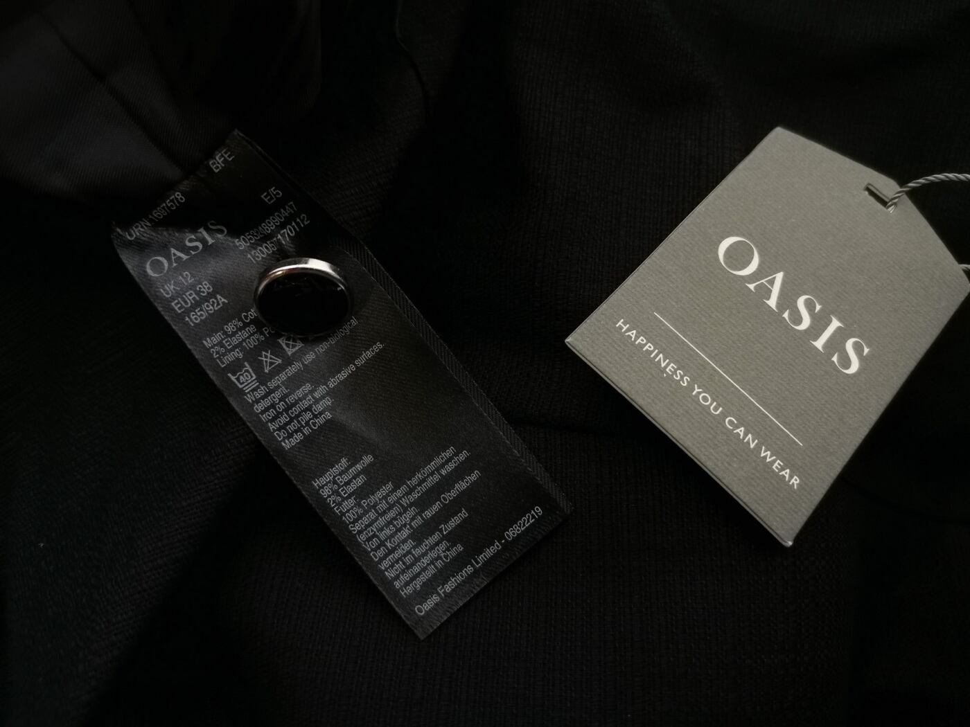 Oasis Rozmiar 12 (38) Kolor Czarny W łódkę Sukienka A-Line Bezrękawnik Do Kolan Materiał Bawełna