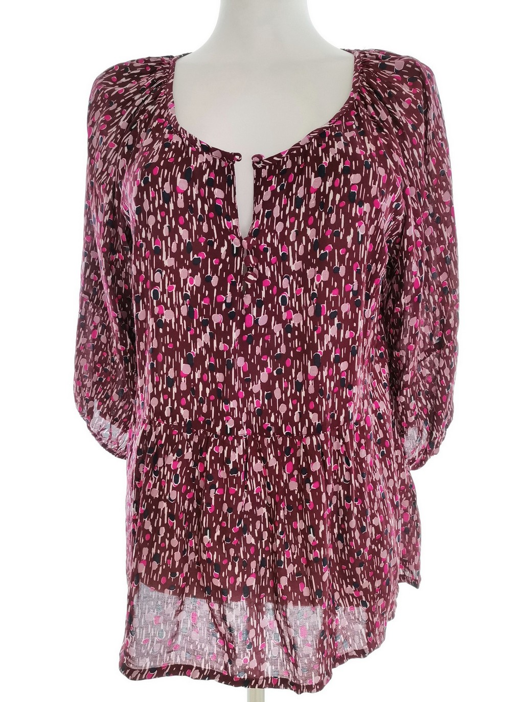 365 sunshine Rozmiar 38 Kolor Purpurowy Keyhole Crew Neck Bluzka Rękaw 3/4 Materiał Wiskoza 100%