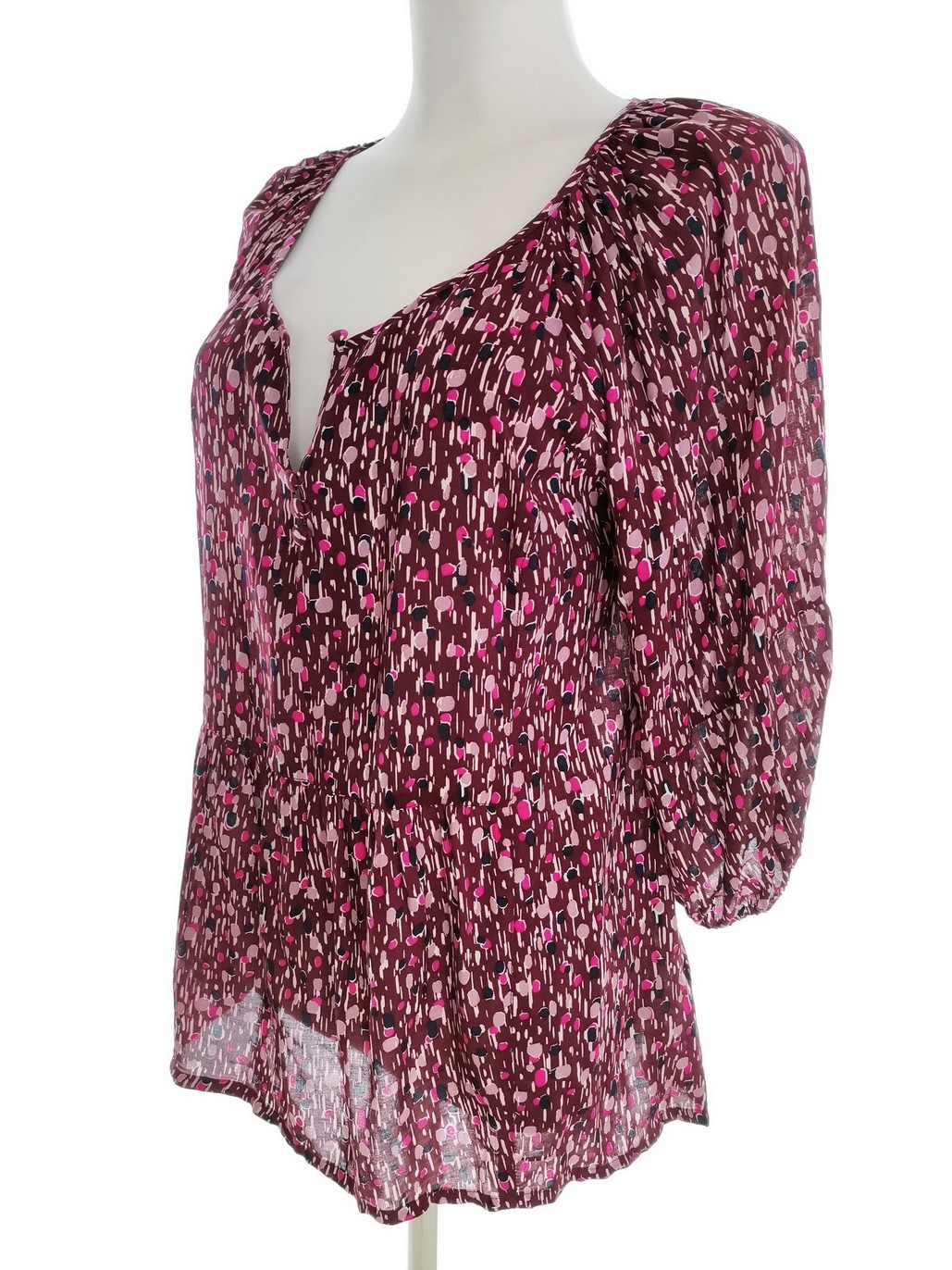365 sunshine Rozmiar 38 Kolor Purpurowy Keyhole Crew Neck Bluzka Rękaw 3/4 Materiał Wiskoza 100%