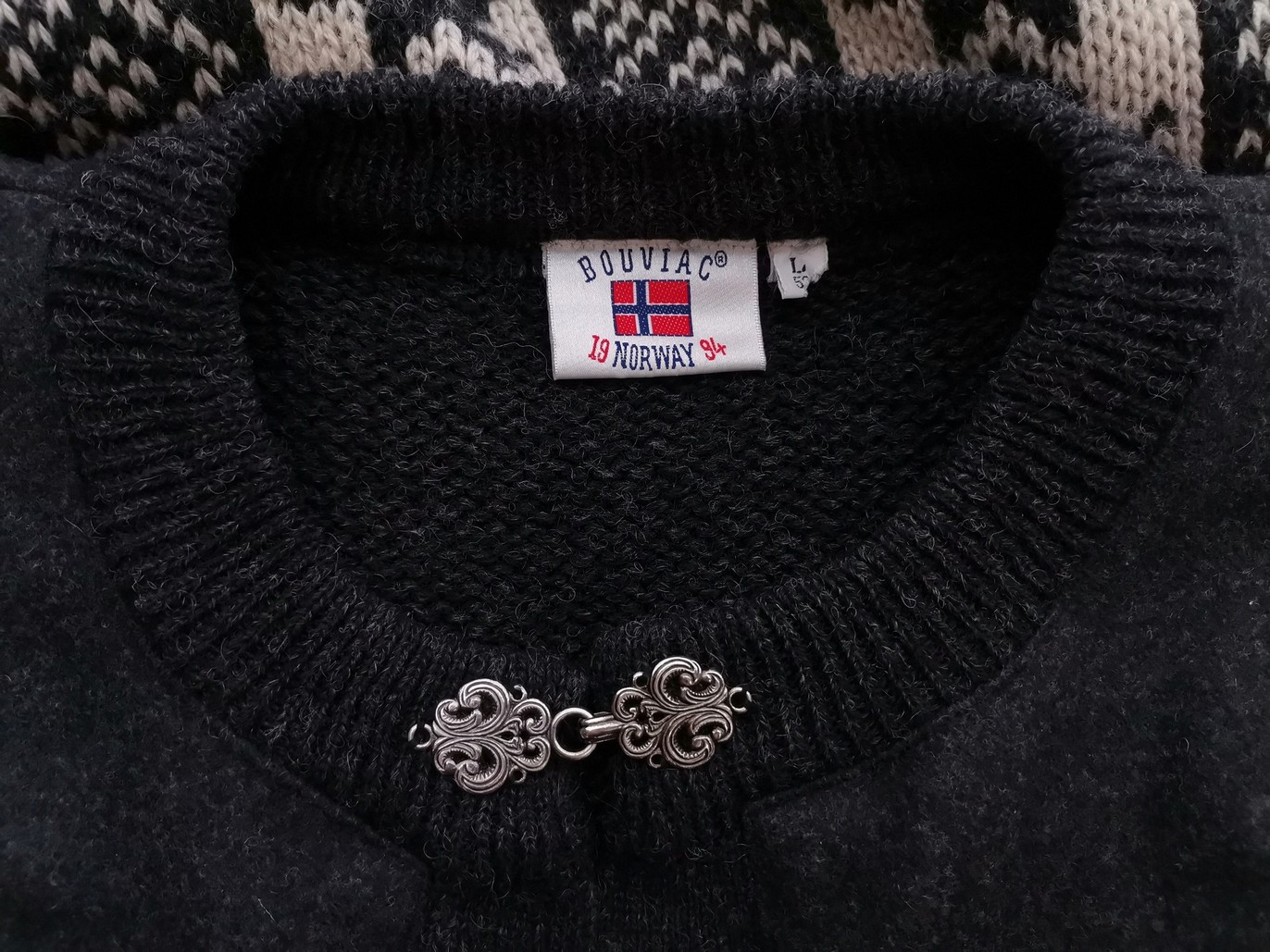 Bouviac Norway Rozmiar L (52) Kolor Szary Męski Sweter Długi rękaw Materiał Wełna Jagnięca 100%