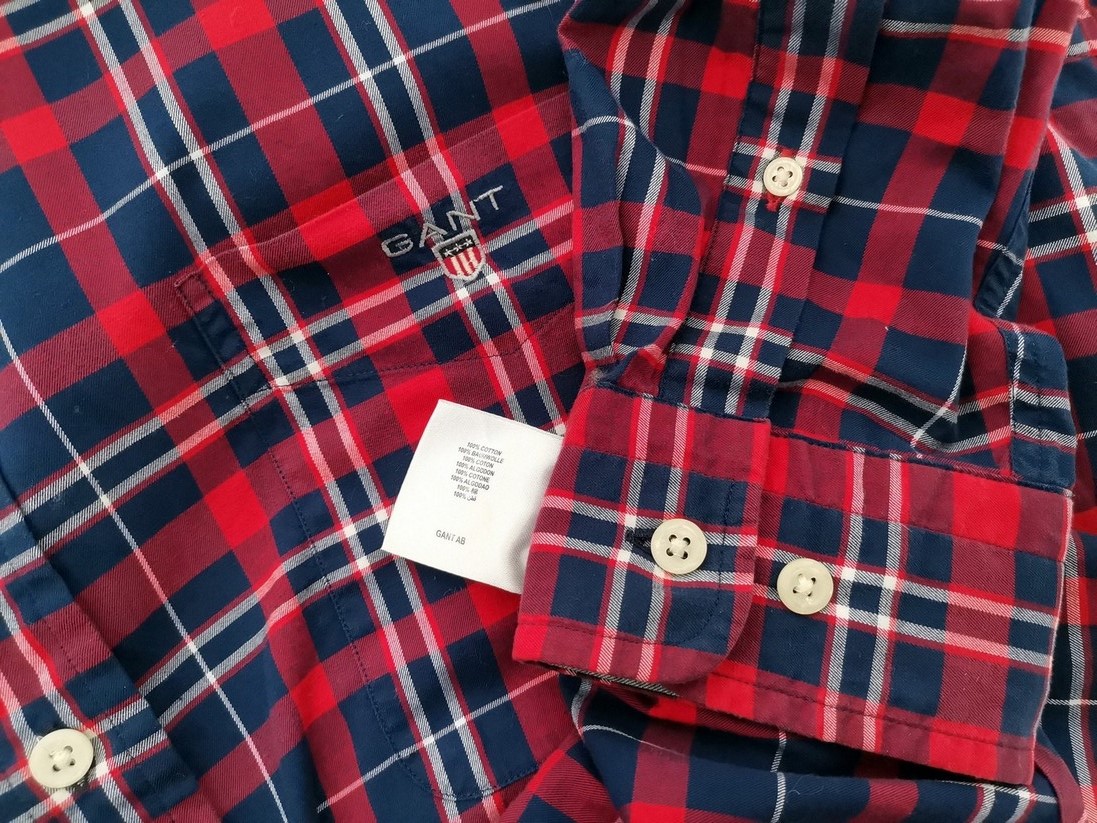 Gant Rozmiar M Kolor Granatowy Krata Kołnierz Męska Koszula Casual Długi rękaw Materiał Bawełna 100%