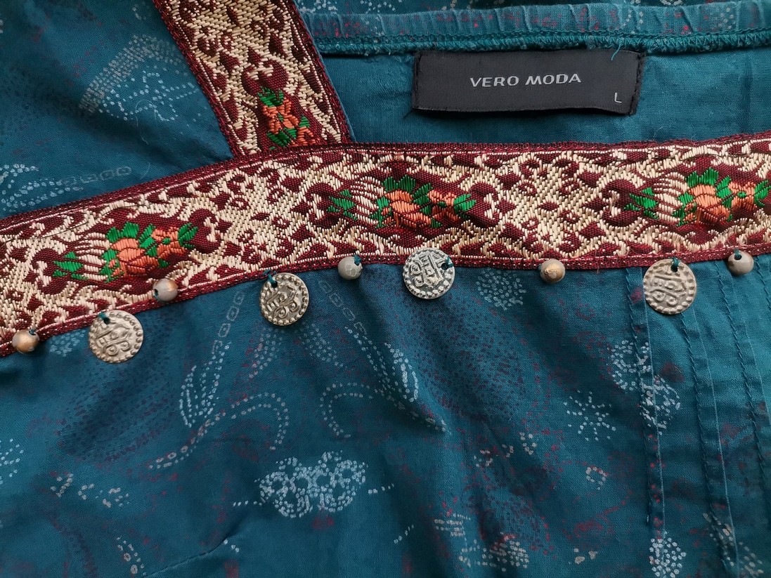 Vero moda Rozmiar L Kolor Turkusowy Kwadratowy dekolt Tunika Bluzka Krótki rękaw