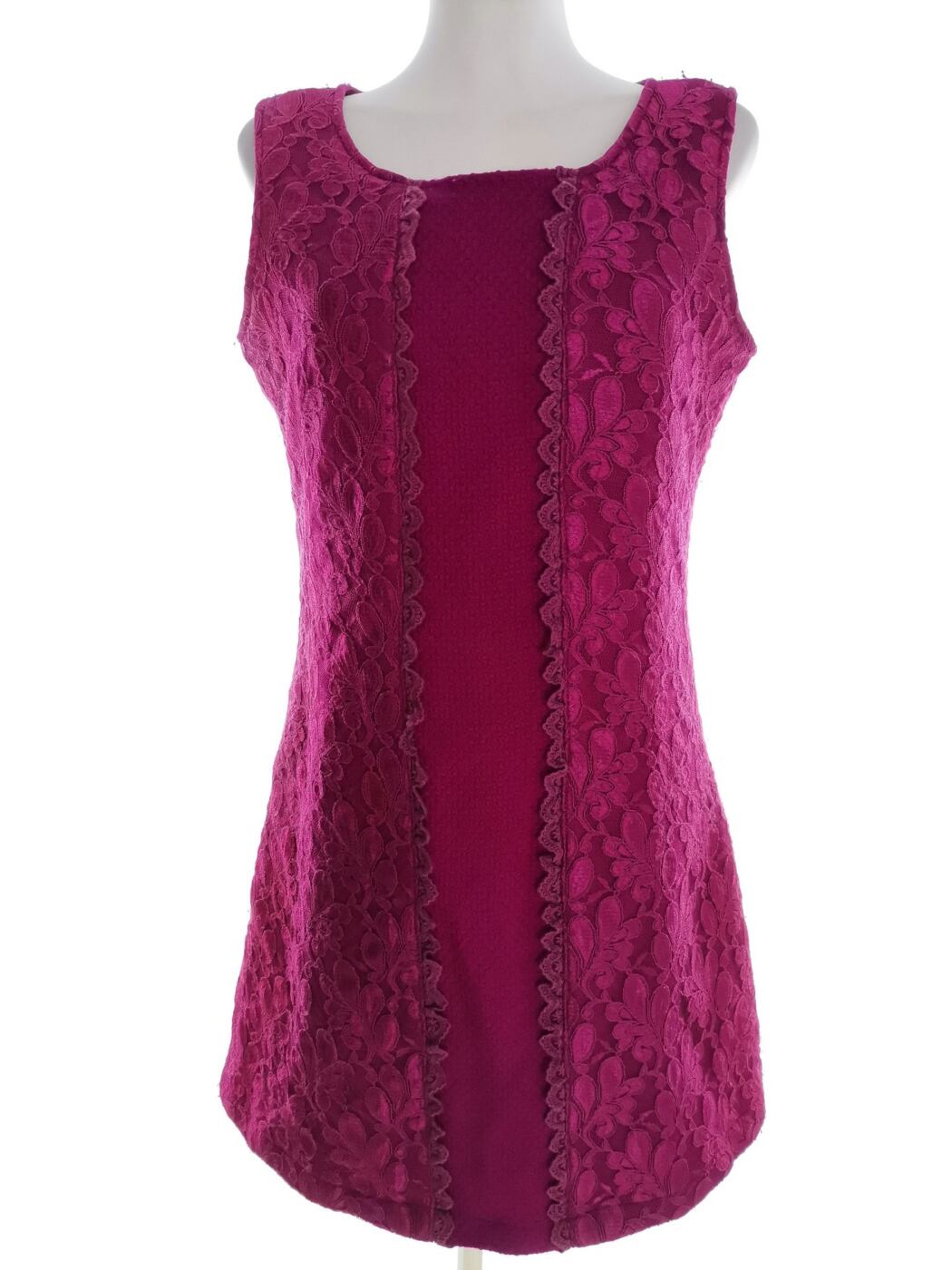 Charming Rozmiar 40 Kolor Fioletowy Okrągły dekolt Sukienka Prostokątna Bezrękawnik Do Kolan Materiał Wełna