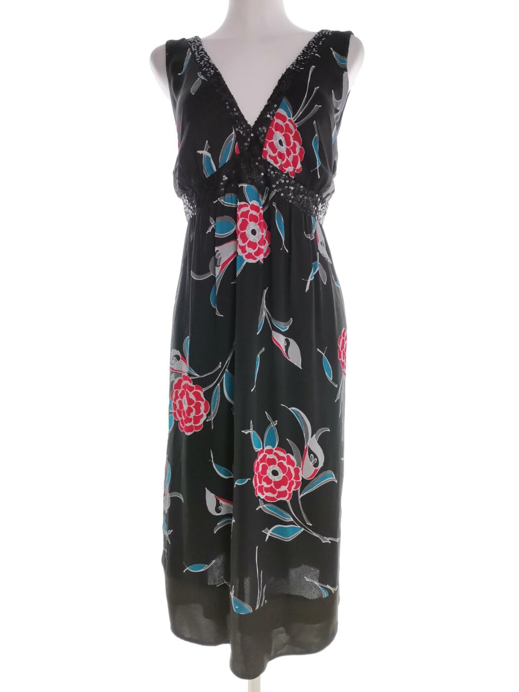 DEBENHAMS Rozmiar 18 (46) Kolor Czarny W serek Sukienka Letnia Bezrękawnik Midi
