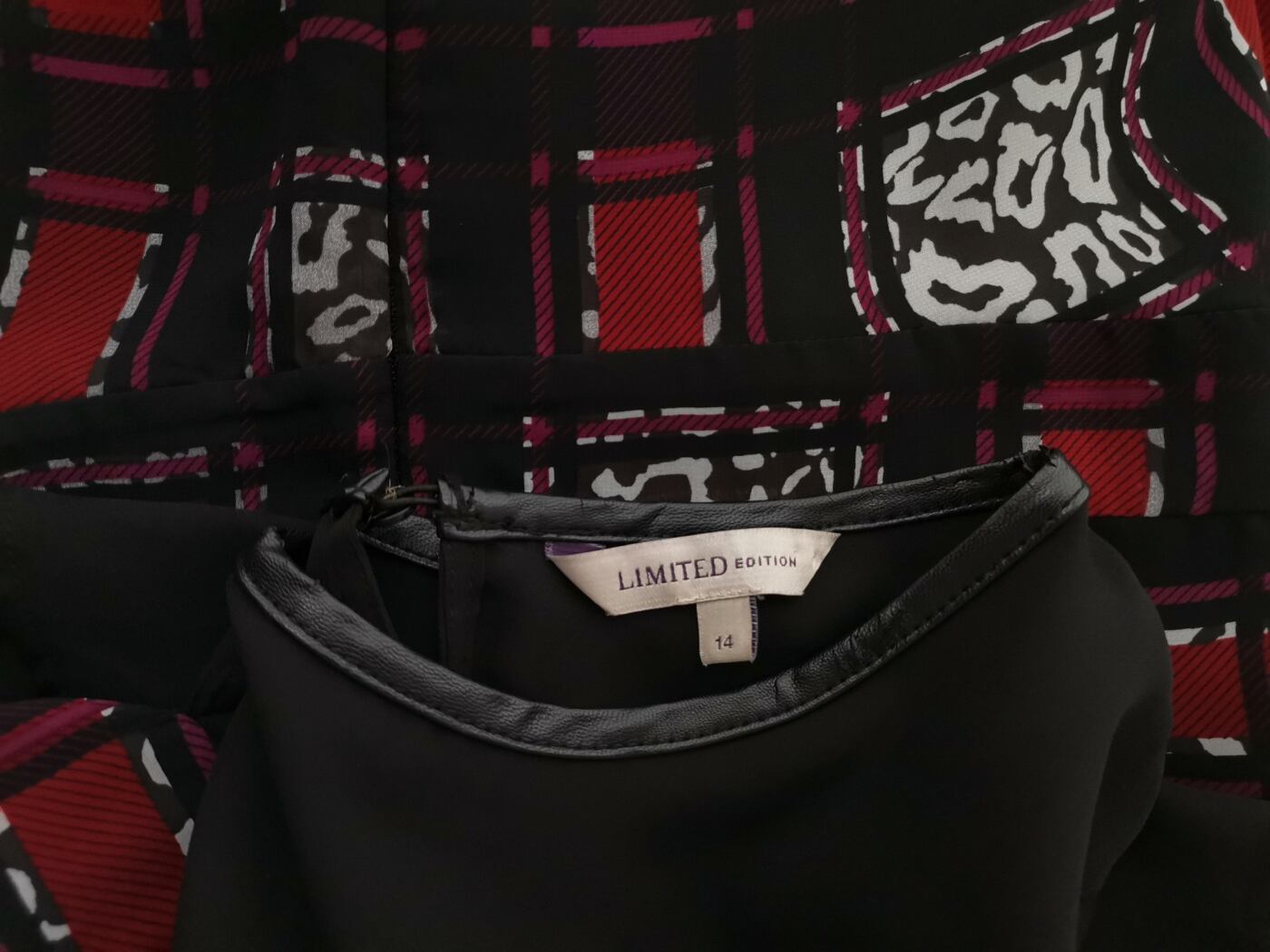 Limited Edition Rozmiar 14 (42) Kolor Czarny Krata Okrągły dekolt Sukienka A-Line Krótki rękaw Do Kolan