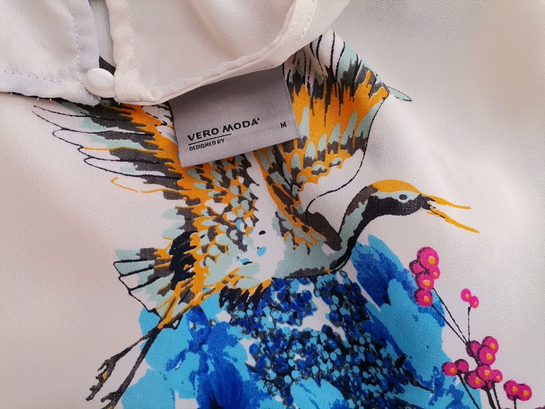 Vero moda Rozmiar M Kolor Beżowy Okrągły dekolt Bluzka Krótki rękaw
